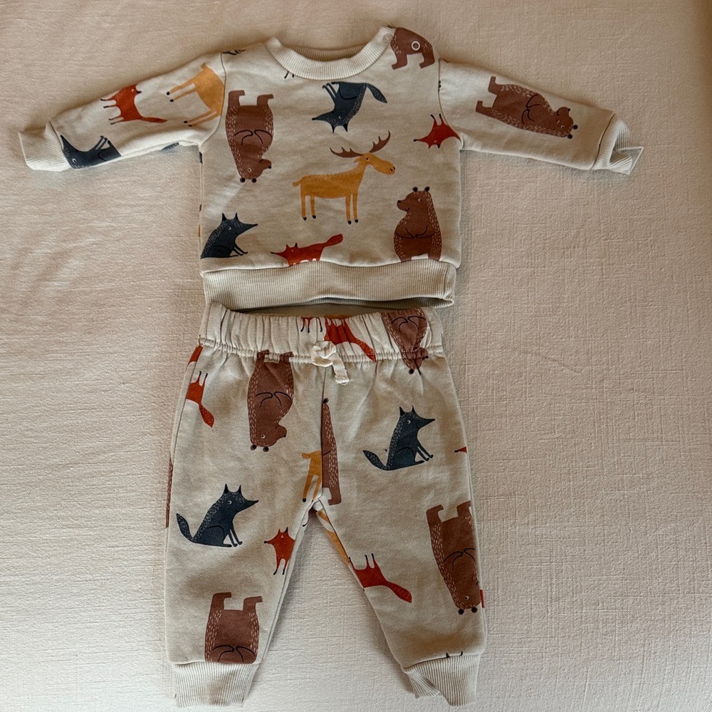 Bon Bebe Cream Animal Print Infant Matching Set
